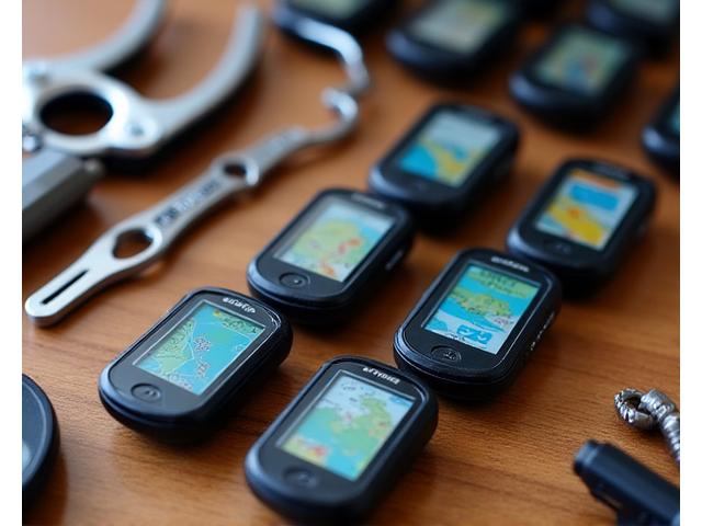 様々な最新GPSデバイスが並べられたテーブル